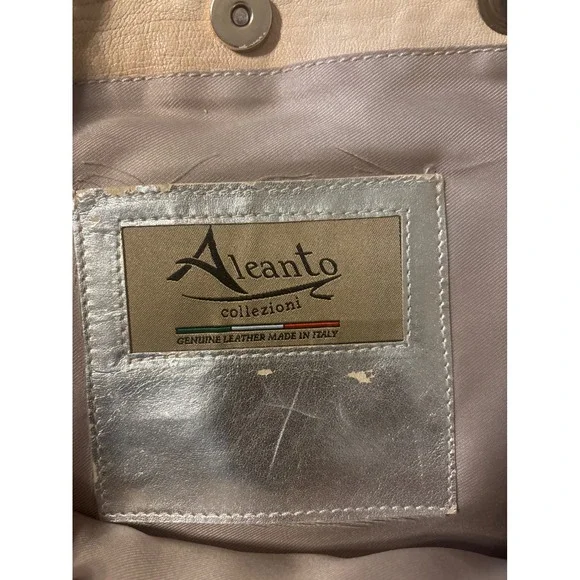 Aleanto Collezioni Leathe Tote Bag Women Cream Good Made in Italy Studded Handle - Picture 7 of 11